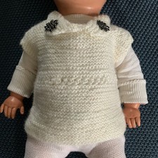 Puppekleidung für Puppen|70er Jahre|Weste Pullover puppe ab 45 |Weiss Handarbeit