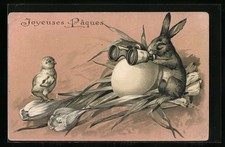 Osterhase mit Fernglas, Ansichtskarte 