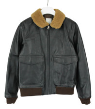 Sandro Jacke Herren XL Reißverschluss Leder Sherpa Kragen Gefüttert Schwarz