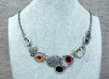 (C08) Modeschmuck Metall Collier bunt 40cm +6cm