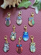 8 Metall Eulen Charms emailliert 3,5 cm x 1,35 cm Schmuck Armband DIY