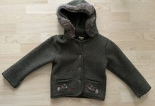 Trachtenjacke, Gr. 110, dunkelgrün, mit Kapuze und Pelzkragen - gebraucht