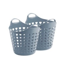 2 x Flexibler Korb Wäschekorb Tragekorb Aufbewahrungskorb Pink / Blau 35 Liter