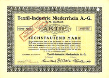 Textil-Industrie Niederrhein Mönchengladbach Aktie 1923 hist. Textil Wertpapier
