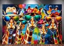 LEINWAND BILD ER XXL ABSTRAKT GIRAFFEN BUNT GRAFFITI KUNSTDRUCK WAND POSTER P948