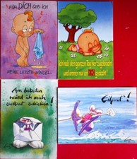 4 Kunstkarten  Kinderkarten Diddl und Windel Winni Cartoon Zeichnung  A25-49