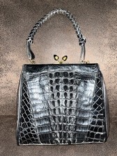 elegante Hand TASCHE Kelly CROCO Lackleder Bag 35 Borsa Vintage edel CLUTCH