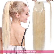 Lang 100% Echthaar Pferdeschwanz Ponytail Extensions Zopf Clip In DICK Haarteil