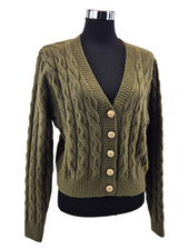 H&M Damen Cardigan mit Zopfmuster Gr. S in dunkles Khakigrün Strickjacke Jacke
