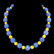 BAILYSBEADS prächtige designer Saphir-Kette Halskette mit Bernstein neu 49cm VG4