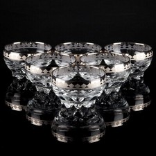6 Dessert Gläser 6 cm Eisschalen Silberrand Italy ~ 70er Jahre Vintage ReUse