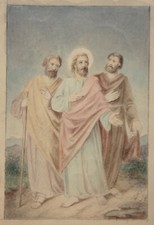 Christus und die Jünger von Emaus, Aquarell, Deutschland, 19. Jh.