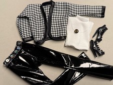 Barbie Kleidung Fashion, elegante Glanz Hose, Jacke, Bluse, Kette, Schuhe