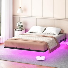 Bett 160 x 200 cm Gästebett mit LED Beleuchtung und Ladestation Bettgestell