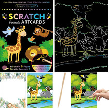 DIY Kratzbilder Set mit Stift Tiermotive Bastelset Kinder Geburtstagsgeschenk