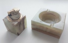 * Feuerzeug mit Marmorsockel Zigarettenhalter set Marmorblock grün braun