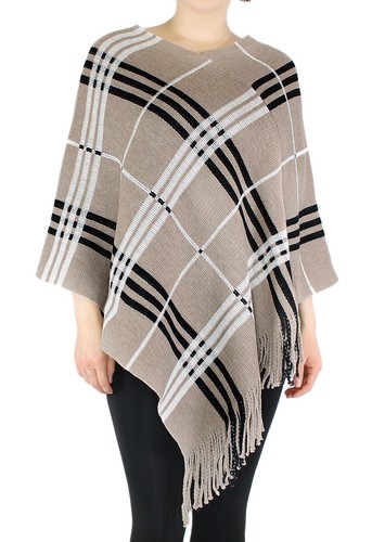 Damen strickponcho kariert - damen,