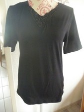 T-Shirt, Shirt, Kurzarm Spitzen-V-Ausschnitt, Schwarz Gr. L ( 40,42)  True style
