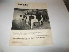 Miele  preisliste 25.april 1962 melkmaschine milchzentrifuge     #77