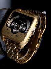 Edle Herren Watch Armband Uhr Schwarz Gold Farben Männer Herrenuhr Chrono Look #