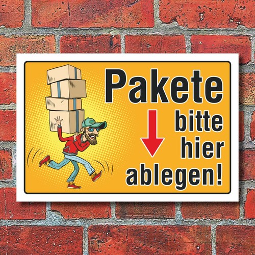 Schild pakete bitte hier - schild,