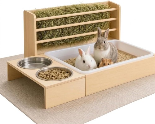 Heuraufe kaninchen holz - 3-in-1,