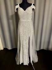 Langes Abendkleid Hochzeitskleid Brautkleid Silber M Pailletten