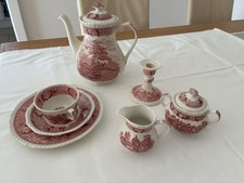 12 Gedecke Adams English Scenic rot, Mit Kanne, Zucker, Milch, Kerzenständer