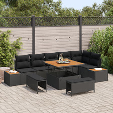 9-teiliges Garten-Sofa-Set mit Kissen Schwarz Poly-Rattan Akazie 6 Farbe DE
