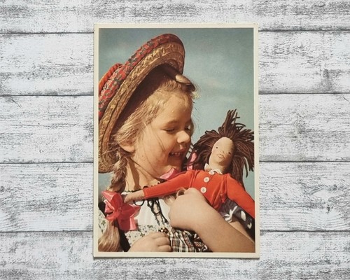 Grußkarte mädchen strohhut - grußkarte,