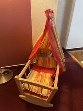 Puppenwiege mit Himmel Puppenbett Holz unbehandelt