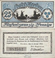 Banknoten Norden 1921 Notgeld der Stadt Norden bankfrisch