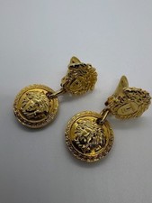 Vintage Versace Ohrringe - Clip-on - Medaillons Löwe - Gold glänzend