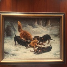 Ölgemälde Jagdszene Dackel