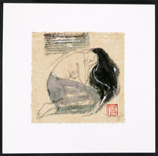 Huang THU "Die Ruhende-weibl. Halbakt "Aquarell u.Tusche auf Japan, handsigniert