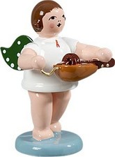 Engelmusikant Engel mit Drehleier mit Krone Höhe ca 6 cm NEU Erzgebirge Holz