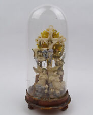 Eingericht Klosterarbeit unter Glasdom Jesus am Kreuz Biedermeier 19. Jhdt