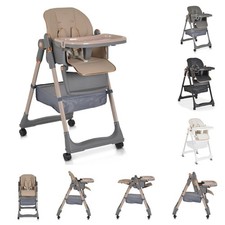 B-Ware Moni Kinderhochstuhl Lindo klappbar Lätzchen Besteck Räder Korb beige