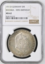 VALORIS Kaiserreich 5 Mark Bayern 1911 D 90. Geburtstag Luitpold NGC MS 62