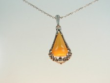 Antiker Art - Deco Butterscotch Bernstein Anhänger  835 Silber sign.  Ln  Kette