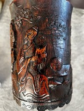 Chinesische Antiquität Holz Vase Schnitzerei