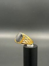 SIEGELRING - vergoldet - schwarzer Stein - Damen Unisex Gr. 57-61 Gold Hollow