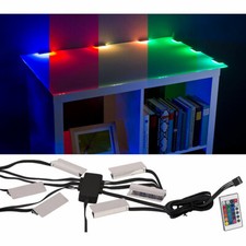 Lunartec LED-Glasbodenbeleuchtung mit Fernbedienung: 6 Klammern mit 18 RGB-LEDs