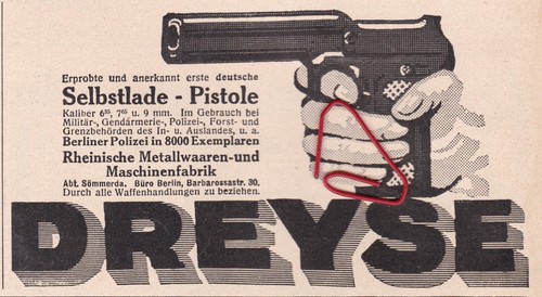 Sömmerda 1914 dreyse pistolen - dreyse,
