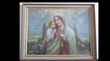 MARIENBILD gerahmt, hinter Glas / MUTTERGOTTES mit Kind / Alt-Vintage