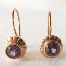 alte russische Korund Ohrringe 583 Rotgold Gold Ohrhänger / CU 156(51)