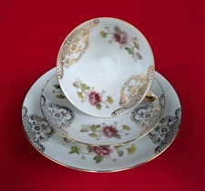 Bavaria Porzellan Sammeltasse Gedeck Sammelgedeck Blumen Grün Gelb Rot Rosa Tee