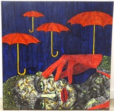 "Die roten Schirme" 2014 Gemälde / Collage 80x80cm Pop Art UNIKAT