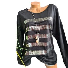 Sheego Shirt Tunika Langarmshirt schwarz Aufdruck (5 962) Damen NEU