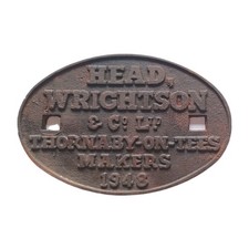 Railwayana Head Wrightson & Co. Ltd Thornaby-on-Tees Bauarbeiter Platte 9" x 6" Wago